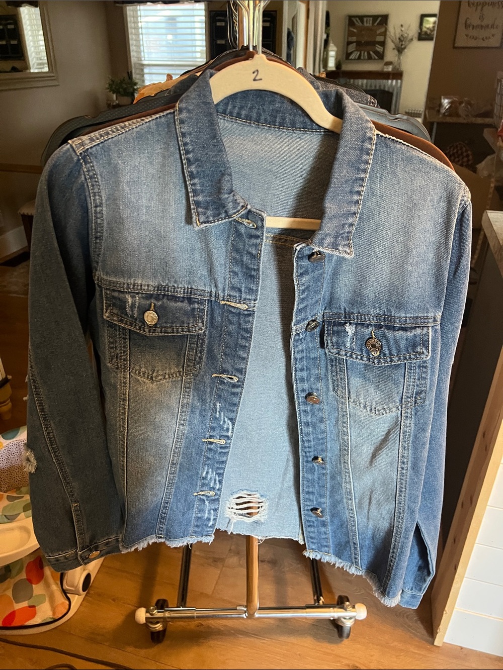 Classic Blue Distressed Denim Jacket - Women